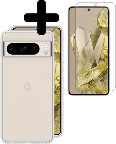 Hoesje - Met Screenprotector - Geschikt voor Google Pixel 8 Pro - Sterk & Shockproof - Back Cover - Siliconen Case - Telefoon Hoes - Telefoonhoesjes - Transparant