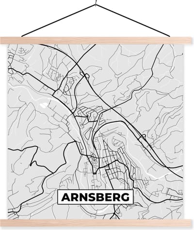 Posterhanger incl. Poster 40x40 cm - Schoolplaat - Duitsland - Stadskaart - Plattegrond - Arnsberg - Kaart - Textielposter - Blanke latten - Stadskaart