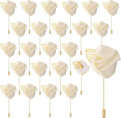 Rozen Knoopsgaten - Bloemen Speldjes - Feestelijke Decoratie - Realistisch Polyester - 24 Stuks - Beige