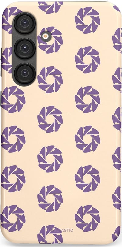 Casetastic hoesje geschikt voor Samsung Galaxy S25 Plus - Dubbellaagse bescherming - Paarse Cirkels op het Zand - Fashion Case - Crème Lavendel Zilver