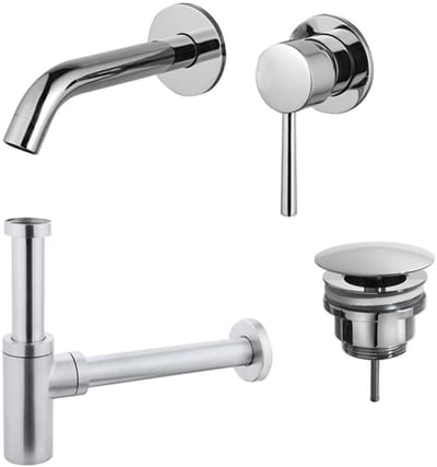 FugaFlow Eccelente Sobrado Badkamer Wastafelkraanset - inbouw wastafelkraan - always open plug - design sifon - Chroom