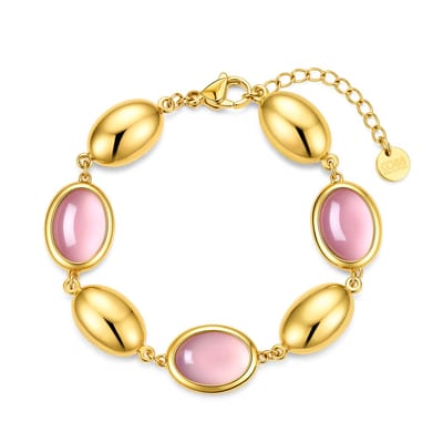 CO88 Collection 8CB-91424 – Armband Dames – Roze Opaal – Goudkleurig – RVS – Verstelbaar – Cadeau voor Vrouwen