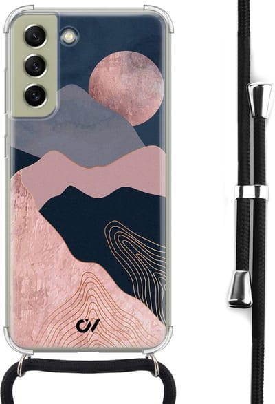 Telefoonhoesje met koord geschikt voor Samsung S21 FE - Landscape Rosegold - Inclusief koord - Transparant, Roze - - Crossbody beschermhoes - Met Telefoonketting