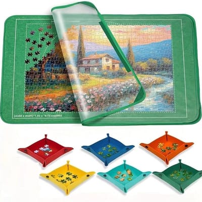Legpuzzelbord - Puzzelmat Opbergbord - Puzzels Maken Opbergen - Antislip Vilt Oppervlak - 81 x 55 cm - Groen