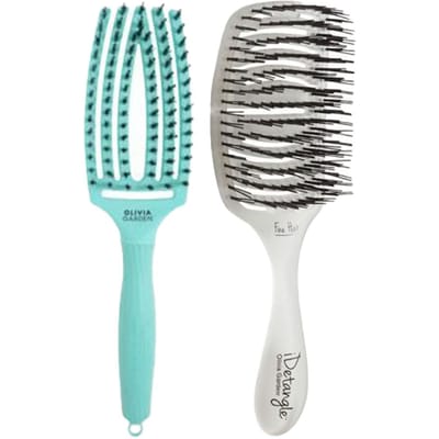 Olivia Garden Fingerbrush Care Iconic Boar&Nylon Mint Medium +  Essential Borstel Care Flex Bristle Fine Hair Ice White