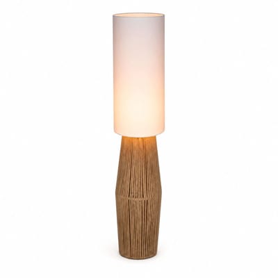 LuxaLiving Boho Vloerlamp 130 cm – Staande Lamp met Stoffen Kap – Rotan Look – Beige – Woonkamer & Slaapkamer