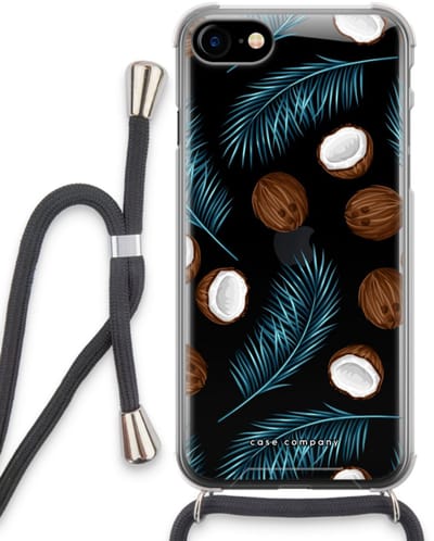 Case Company® - Hoesje met koord geschikt voor iPhone SE 2020 hoesje met Koord - Kokosnoot - Telefoonhoesje met Zwart Koord - Bescherming aan alle Kanten en Over de Schermrand