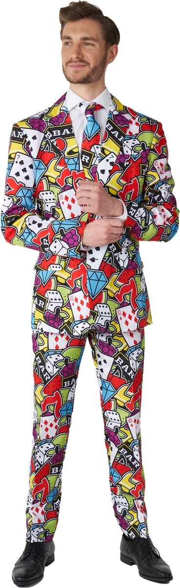 Suitmeister Casino Icons - Heren Pak - Carnavalskleding - Kostuum - Blauw - Feest - Maat S