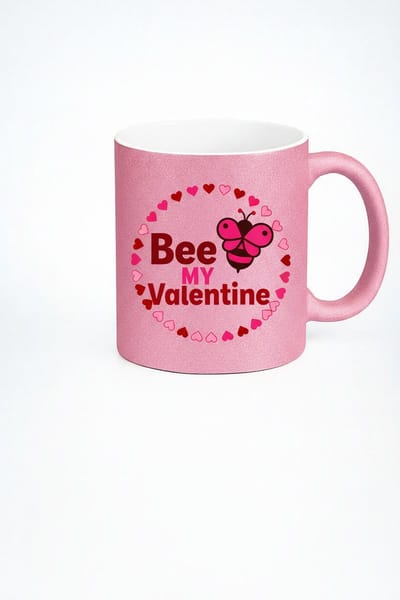 Valentijn Mok Roze Glitter 'Bee My Valentine' Cadeau | Liefde Theemok Koffiemok