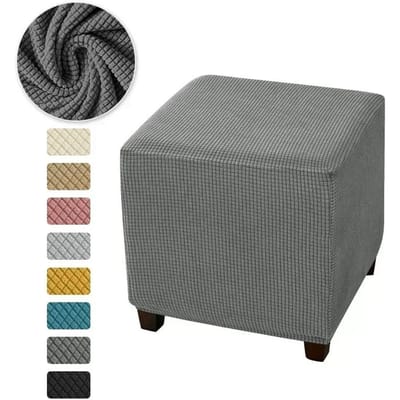 1 STuks Vierkante Poefhoes Elastische All-inclusive Voetenbankhoes Anti-vuil Jacquard Voetenbankhoes Beschermer voor Woonkamer gray