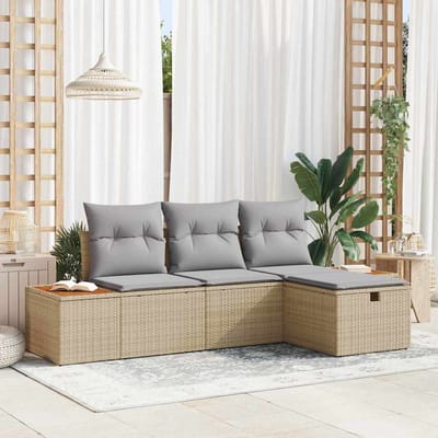 vidaXL - Tuinbank - Set - 4 - st - Beige - poly - rattan