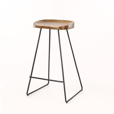 Houten Barkruk Set Van 4 - Bruine Massief Houten Barstoel van Acaciahout - Hoge Stoel in Scandinavische Industriële Stijl - Ronde Barkruk Met Natuurlijk Massief Hout (37x29x71) Set Van 4