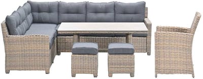 Garden Impressions Alaska lounge dining set 6-delig links - vintage willow - light teak vironwood