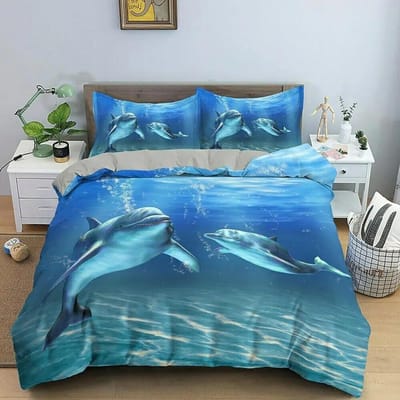 Dolfijnen Beddengoed Set 3D Dieren Dolfijnen In Blauwe Zee Zachte Polyester Dekbedovertrek Set Eenpersoons Tweepersoons Twin Kingsize Tieners Volwassenen Thuis 2pcsEuSingle 135x200