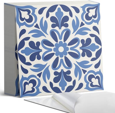 Coloray Plaktegels - Bloemen decoratief patroon Zelfklevende Tegels - 20 cm x 20 cm - Blauw Plaktegels - 20 stuks - Vierkant PVC Tegels - Plaktegels Badkamer - Plaktegels Vloer - Vinyl Tegels Zelfklevend - Wandtegel Zelfklevend