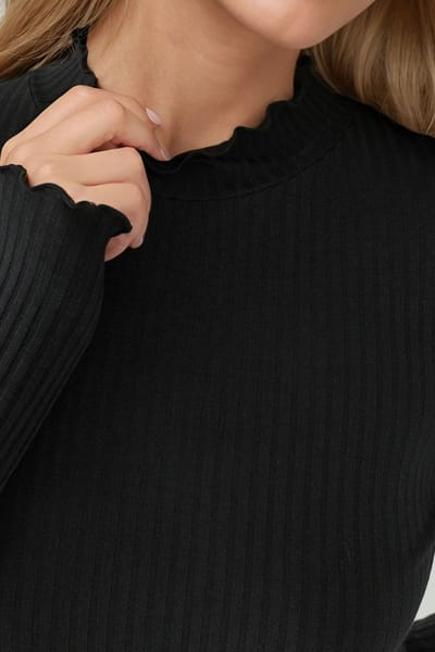 Gestructureerde Slim Fit Crew Neck Lange Mouwen Top