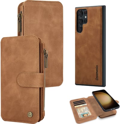 Casemania Hoesje Geschikt voor Samsung Galaxy S25 Ultra - Sienna Brown - 2 in 1 Magnetic Book Case met Rits