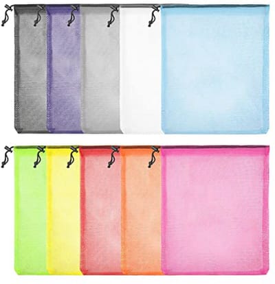 Kleurige Herbruikbare Trekkoord Netzakken - Multifunctionele Nylon Tassen voor Sport, Reizen, en Opslag - Set van 10