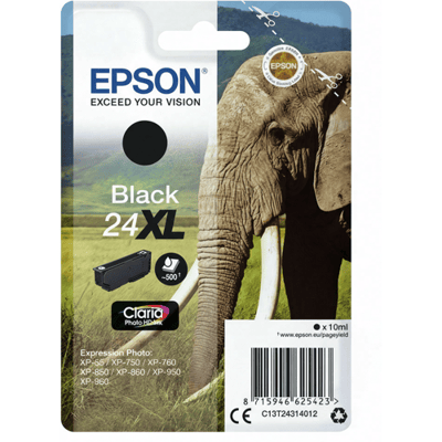 Epson olifant enkelverpakking zwart 24XL Claria Photo HD-inkt