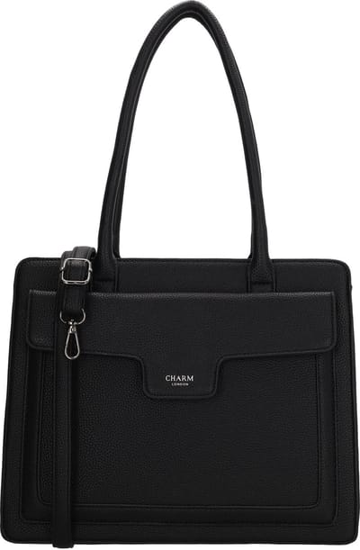 Charm London Monaco Shopper - Schoudertas - Crossbody - Dames - Groot Formaat - Tussenritsvak - Overslag met Drukker - Verstelbare en Afneembare Schouderband - Zwart