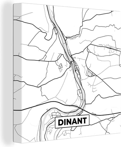 Canvas Schilderij Kaart – Plattegrond – Stadskaart – Dinant – België – Zwart Wit - 20x20 cm - Wanddecoratie