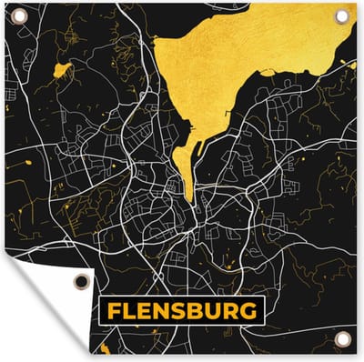 Tuin poster Flensburg - Goud - Stadskaart - Plattegrond - Kaart - Duitsland - 200x200 cm - Tuindoek