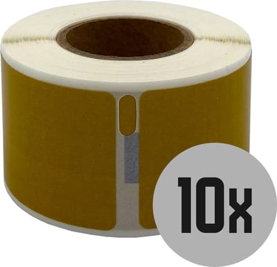 DULA Dymo kompatible Etiketten, S0722370 99010, 28 x 89 mm, Gold, Permanent, 10 Rollen, 130 Etiketten pro Rolle