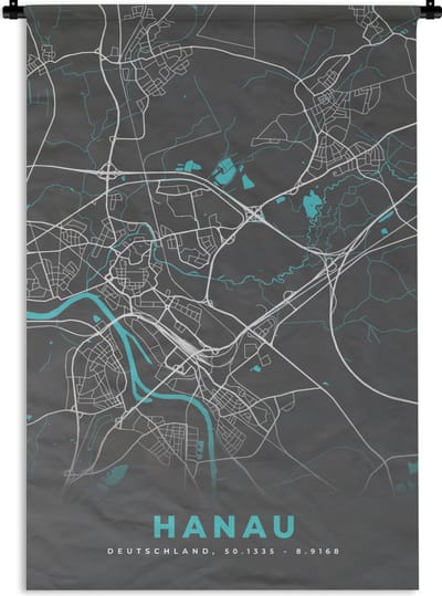 Wandkleed - Wanddoek - Hanau – Stadskaart – Blauw – Plattegrond – Stadskaart – Kaart - Duitsland - 120x180 cm - Wandtapijt