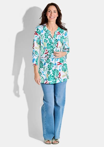 Tuniek met kleurrijke print allover - wit / groen / gedess. - Gr. 40 van Goldner Fashion