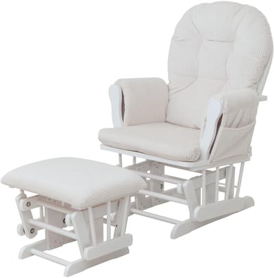 Relaxfauteuil MCW-C76, schommelstoel schommelstoel met kruk stoffen koord 320g/m² Oeko-Tex ~ crème frame wit