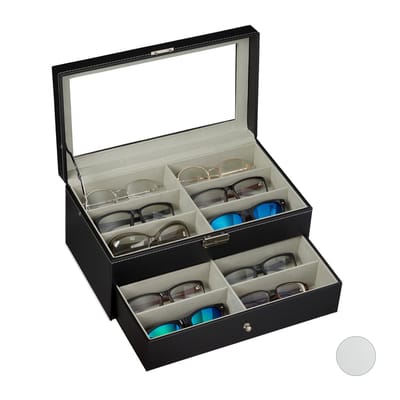brillendoos voor 12 brillen - 8,5 x 33,5 x 24,5 cm - kunstleer - zwart