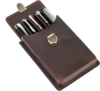 Handgemaakte Leren Pennenhouder, Vintage Pennenopberger met 5 Slots, Perfect als Cadeau voor Pennenliefhebbers