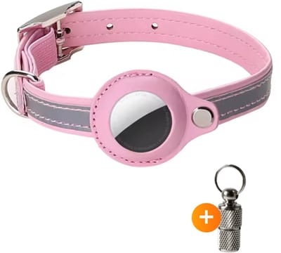 ACE PETS - Kattenhalsband met houder - Geschikt voor AirTag - Veilig - Reflecterend - Verstelbaar - met adreskoker - Waterbestendig - Roze - M: 23.5-30.5 CM