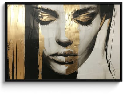 Poster in lijst - Fotolijst 120x80 cm - Posters - Ogen - Gezicht - Goud - Strepen - Posterlijst zwart - Decoratie - Wanddecoratie woonkamer - Muurdecoratie slaapkamer