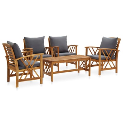 vidaXL - 5-delige - Loungeset - met - kussens - massief - acaciahout