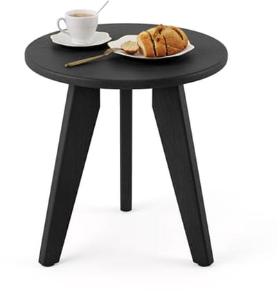 Buitentafel Rond - Bijzettafel Buiten - Terras Gebruik - Weerbestendig HDPE - 35 x 36 cm - Zwart