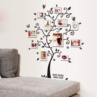 Muursticker boom - Sticker voor fotolijstjes - Zwart met rood