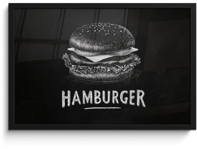 Poster in lijst - Fotolijst 60x40 cm - Posters - Hamburger - Krijttekst - Zwart - Wit - Posterlijst zwart - Decoratie - Wanddecoratie woonkamer - Muurdecoratie slaapkamer