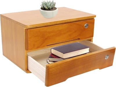 Bureau Opbergbox - Lade Organizer - Kantoor Studie - Afsluitbare Lade - 40 x 28 x 22 cm - Hout Geel