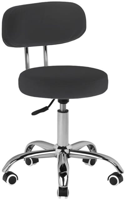 Pedicurekruk Zwart Verstelbaar met Wielen – Draaibare Cosmetische Kruk met Rugleuning – Salonkruk A-007