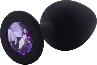 PLGZ - Rosebud Siliconen Anaal Plug - Zwart - Lila Siersteen - Verkrijgbaar in 3 maten Medium