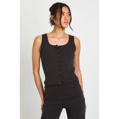 boohoo Dames Doorknoop Vestje Top | Zwart | Maat: 34