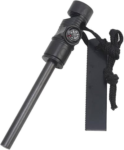 Vuurstarter - Magnesiumstick - Vuursteen - Survival fire starter - Kampvuur - Vuur maken - Met kompas - Scouting - Outdoor - Bushcraft - Kamperen - Noodsituatie - Zwart - Jonyx