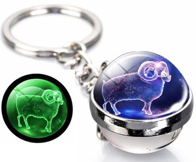 Sleutelhanger Sterrenbeeld Ram – Glow in the Dark – Kristallen Bol – Zodiac Keychain – Cadeau voor Ram – 8 cm