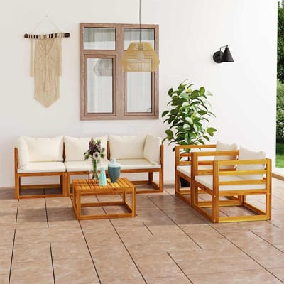 vidaXL - 6-delige - Loungeset - met - kussens - massief - acaciahout - crème