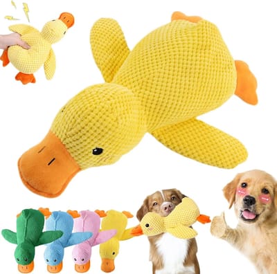 ZVD Anti-stress eend hond - 2026 anti-stress speelgoed - piepend speelgoed - hondenspeelgoed - 25x22CM - onverwoestbaar interactief hondenspeelgoed - voor kleine, middelgrote en grote honden - Geel - Klein