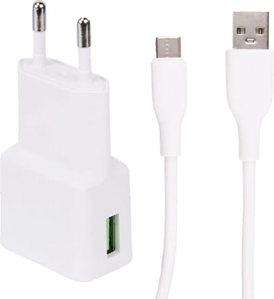 Snellaad Oplader - Snellader Geschikt voor Samsung Telefoon en Tablet - USB C naar USB A - TPE Materiaal - 1 Meter - Oplaadkabel - USB C Adapter - 15W Vermogen - Incl. USB C Kabel - Adaptive Fast Charger - Stekkerblok - Wit