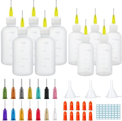 Dailygoods- Applicatorfles 50 ml/100 ml - 10 Naalden - 10 Stops - 3 Trechters - Luchtdicht Deksel - Flexibele Kunststof - Fles