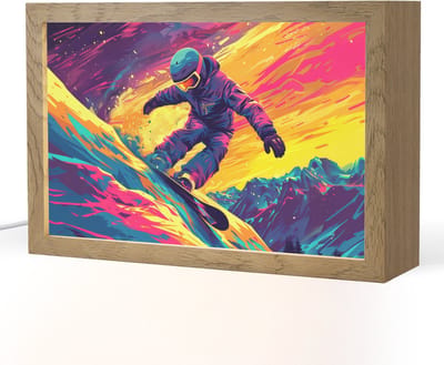 Nachtlampje 30x20 cm - Kinder lampje - Snowboarden - Sneeuw - Kleurrijk - Tafellamp kinderkamer - Slaapkamer lamp - Bedlamp kinderen - Kinderlampje stopcontact - Wandlamp babykamer - Nachtlampjes