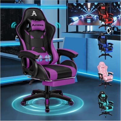 Ergonomische Stoel - Bureaustoel Gamestoel - Comfortabel Werken - Massagefunctie Lendensteun - 180 kg - Paars